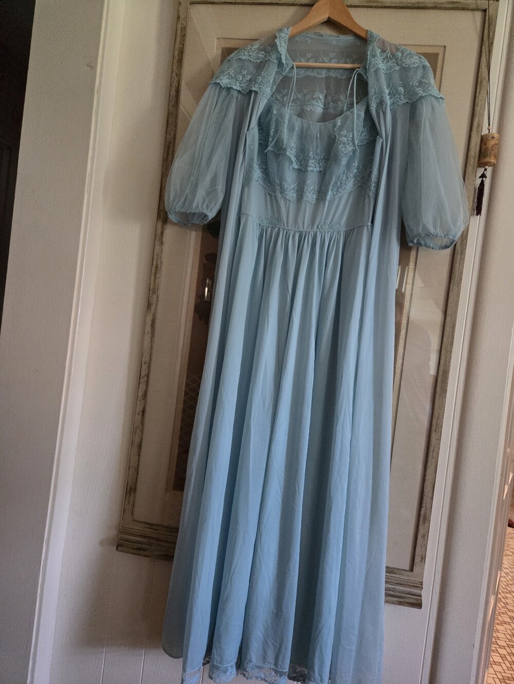 Vintage Baby Blue Vanity Fair Long Peignoir Nightgown And Robe